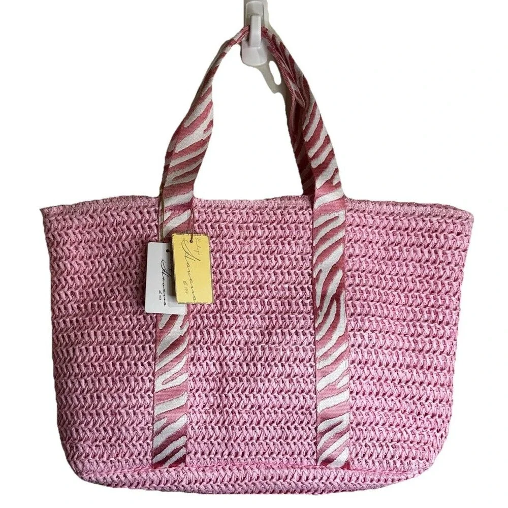 Vintage‎ Havana Pink Crochet Wow Bag 3 Zebra Stripe Tote Beach Bag NWT